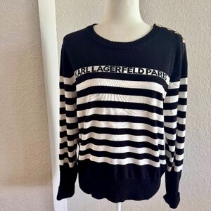 Karl Lagerfeld Paris Striped Sweater Pins Black White Women's Size L A